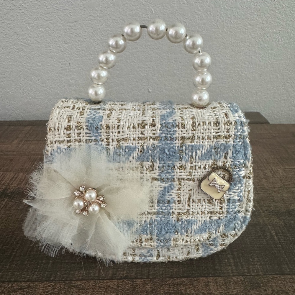 Kids Tweed Handbag with Pearl Handle
